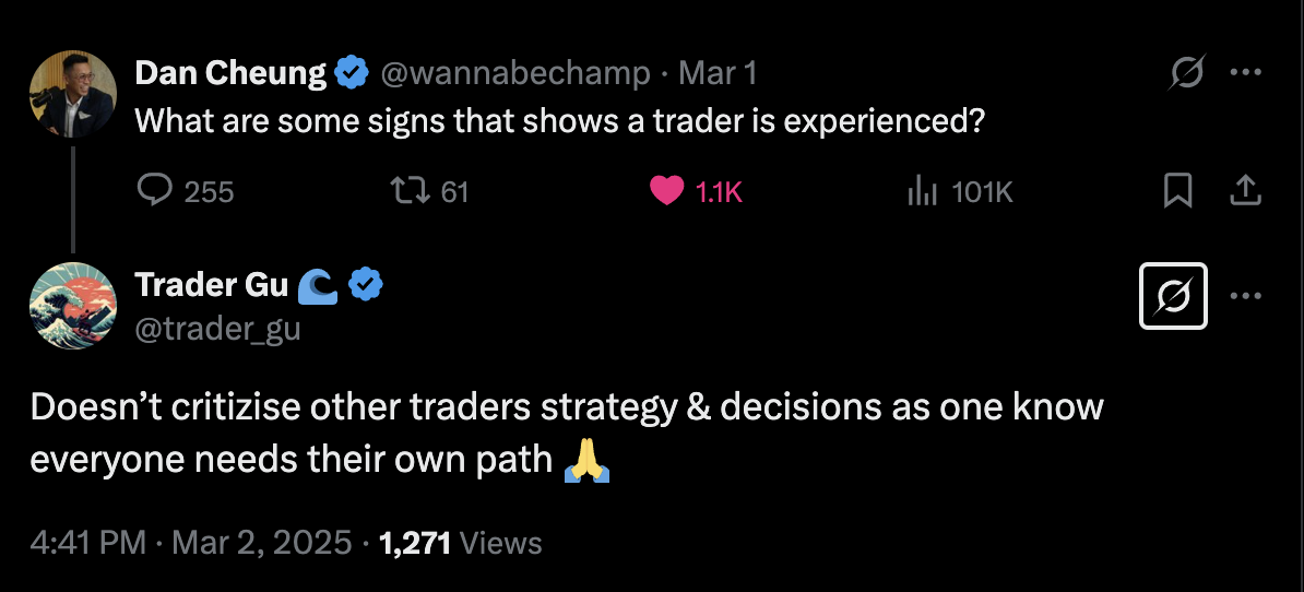 ⁠What are some signs that show a trader is experienced?